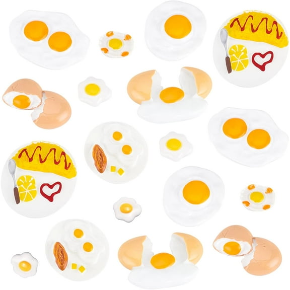 9 Style Food Cabochon 18pcs 3D Egg Tiles Big Dome Tiles Yellow Resin Ornaments Fried Egg Decor for Home Decor DIY Hairpin Phone Tiles Refrigerator Decal Craft