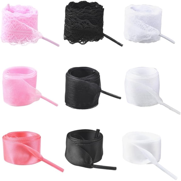 9 Styles 9 Pairs 47in Flat Satin Shoe Laces Yarn Shoelaces Bulk Pink White Black Long Wide Ballet Ribbon Organza Soft Casual Shoe String