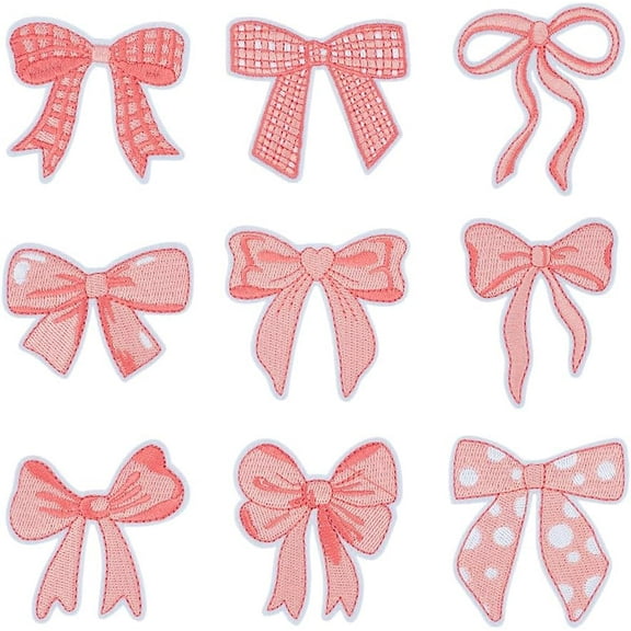 9 Styles Bow Iron on Patches Multistyle Pink Ribbon Bow Embroidered Bowknot Embroidered Patch Assorted Sew on Patch for Clothing for Hats Backpacks Socks Shirt Jackets DIY Decoration Light Coral