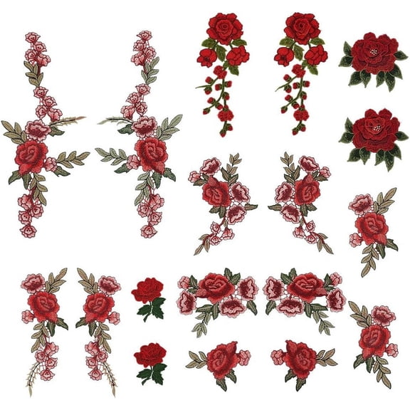 9 Styles Computerized Embroidery Cloth Self Adhesive Patches Stick On Patch Costume Accessories Appliques Flower Crimson for DIY
