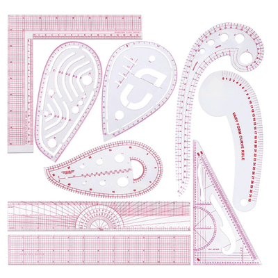 9 Styles Fashion Clear Sewing Ruler Set, French Curve Ruler Plastic Sewing Tools