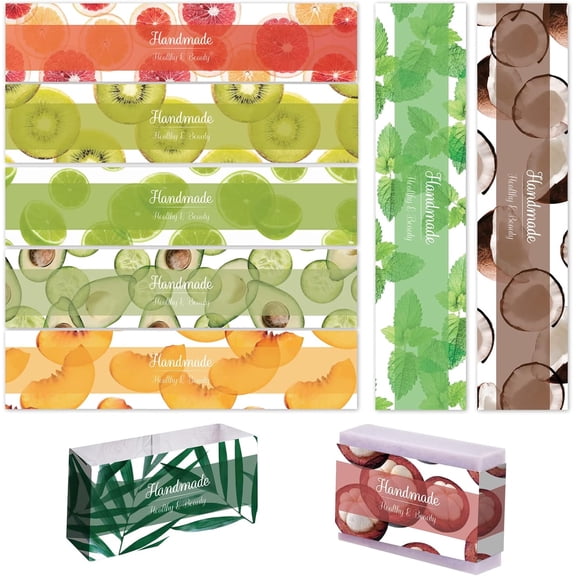9 Styles Fruit Wrap Paper Tape 90pcs Khaki Olive Avocado Mangosteen Leaf Soap Paper Wrapper Label Tags Sleeves Covers Craft Gift Tape Band Label DIY