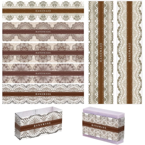 9 Styles Lace Wrap Paper Tape 90PCS Vintage Band Label for Soap Packaging Vertical Paper Tag Crafts Wrapper Sleeves Homemade Soap Bar Business 8.5x1.9 Inch