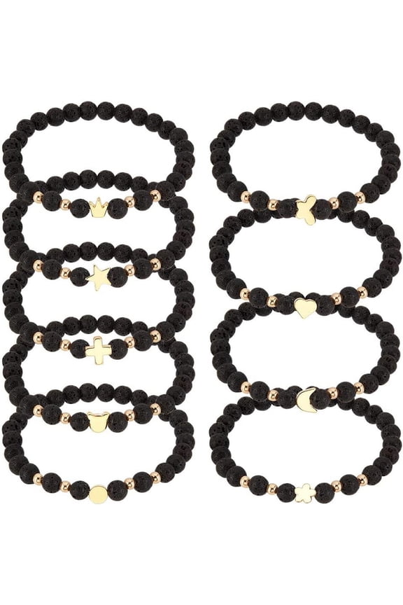 9 Styles Lava Rock Beads Bracelets Beaded Stretch Bracelets Heart Stackable Bracelets Volcanic Stone Beads Bracelet
