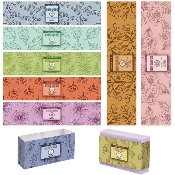 9 Styles Plants Soap Wrappers 90PCS Rectangle Wrap Label Tape Floral Line Illustration Wrap Paper Tape Sleeves Covers Tape Band Label for for Homemade Soap Bar Packaging 8.2 Inch Mixed Color