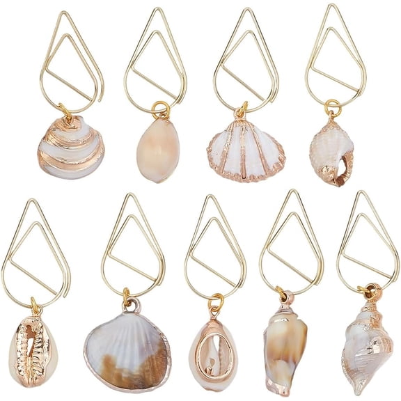 9 Styles Sea Shell Paper Clips Bookmark Metal Paperclip with Charms Ocean Seashell Conch Pendants Book Page Markers Journal Clamps