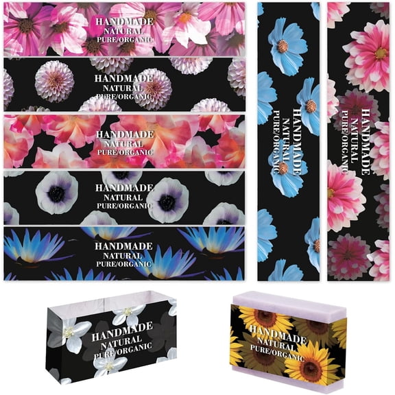 9 Styles Sunflower Wrap Paper Tape 90pcs Flower Soap Paper Wrapper Label Tags Sleeves Covers Craft Gift Tape Band Label DIY