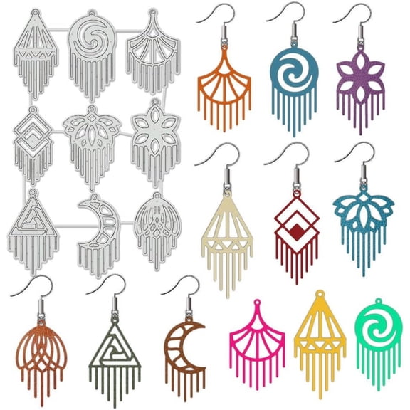 9 Styles Tassels Earring Cutting Dies Flower Moon Earring Metal Die Cuts Stencils for DIY Scrapbooking Decorative Embossing Paper Scrapbooking Card Making 4.4x6.9inch for DIY