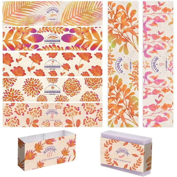 9 Styles Wrap Label Tape 90pcs Plants Soap Paper Wrapper Vertical Soap Paper Tag Soap Tape Labels Sleeves Covers