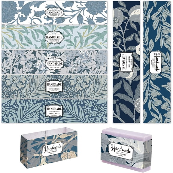 9 Styles Wrap Paper Tape 90pcs Flower Leaf Soap Paper Wrapper Blue Label Tags Sleeves Covers Craft Gift Tape Band Label