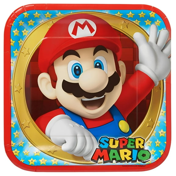 9" Super Mario Party Paper Square Plate, 8ct