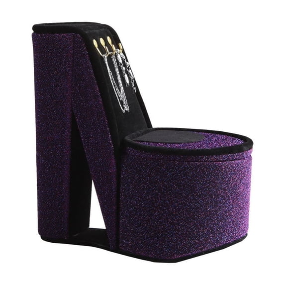 9" Tall Display Jewelry Box High Heel Shoe Design, Purple Velvet