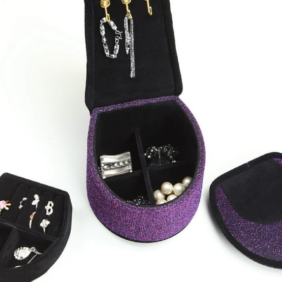 9" Tall High Heel Shoe Design Jewelry Box Purple Velvet with Hooks for Necklaces Earrings Rings Display Storage Organizer