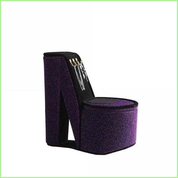 9" Tall Jewelry Box with Hooks, High Heel Design, Purple Velvet | Purple | PU