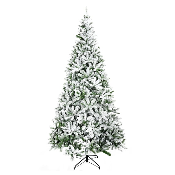 9' Tall Unlit Snow Flocked Pine Artificial Christmas Tree with Realistic Branches, Green
