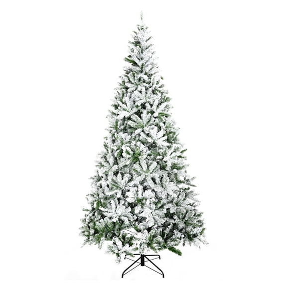 9' Tall Unlit Snow Flocked Pine Artificial Christmas Tree with Realistic Branches, Green