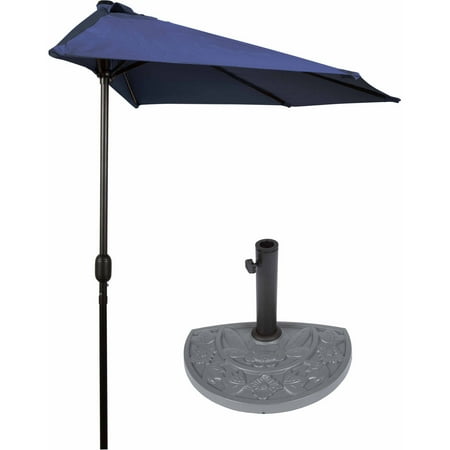 9' Tan Patio Half Umbrella and Gray Floral Half-Base, By Trademark Innovations