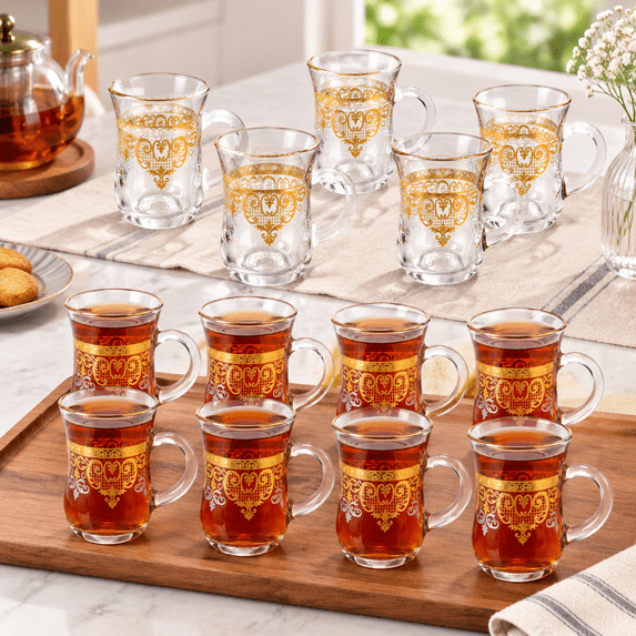 9 Tea Cups With Handles 5 Oz Slim Tulip Waist Glasses Coffee Mugs Set ...
