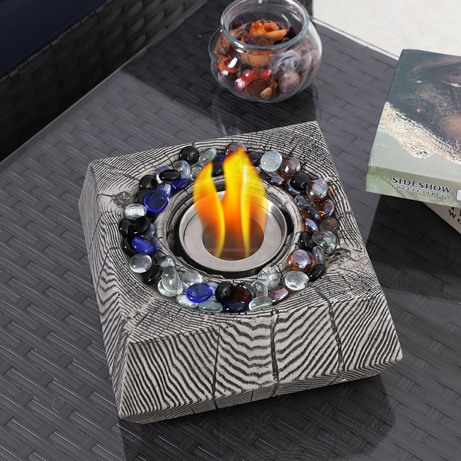 9" TerraFab Multi-Color Tabletop Fire Bowl with Glass Beads