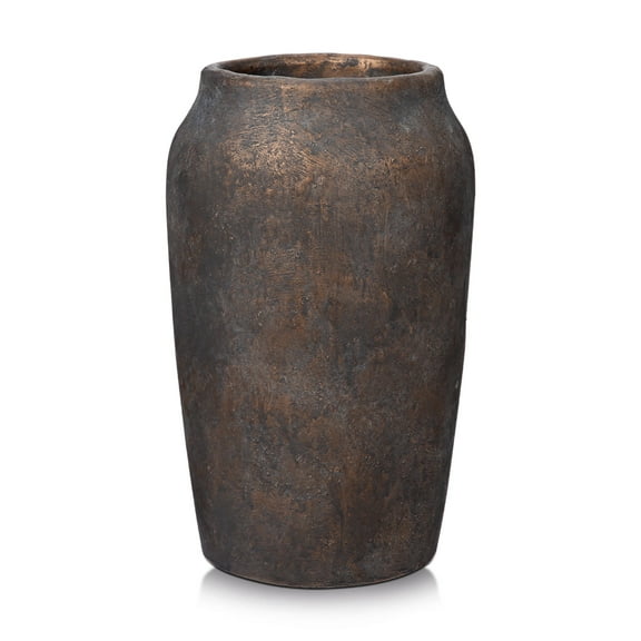 9'' Terracotta Ceramic Vases Rustic Vintage ShabbyTextured Vases 4.33'' Wide Mouth Farmhouse Home Décor, Brown