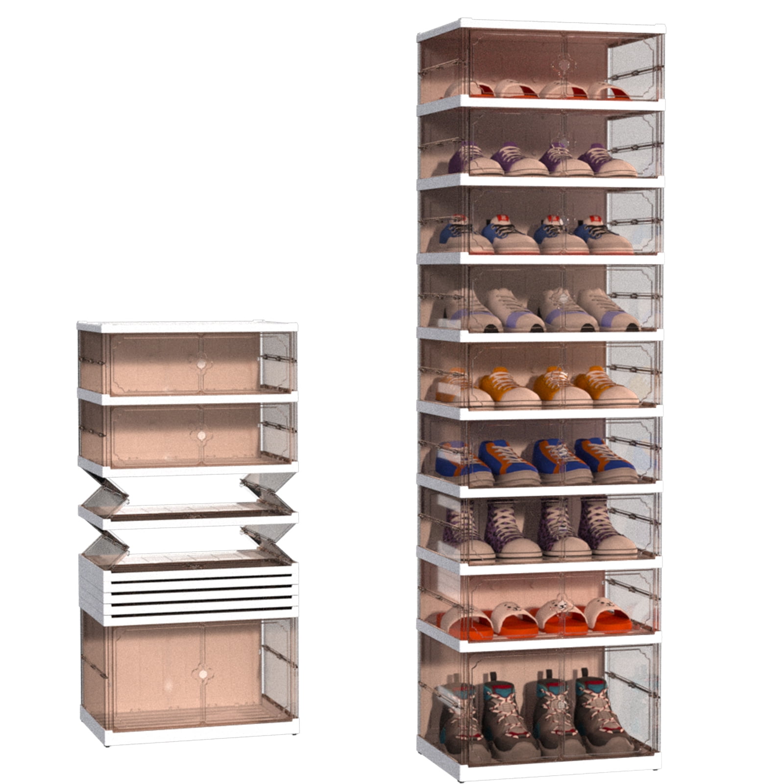 9 Tier 18 Pairs Foldable Shoe Rack with Wheels,Portable Plastic Shoe Storage Cabinet