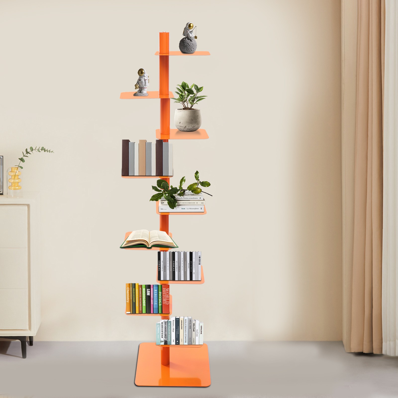 Orange Rotation Bookcase 9-Tier 360° Rotating Orange Open Shelf Bookcase Metal Bookshelf Storage ...
