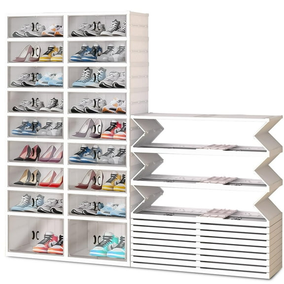 9-Tier 4-Row Foldable Shoe Rack with Wheels, Magnetic Transparent Cabinet
