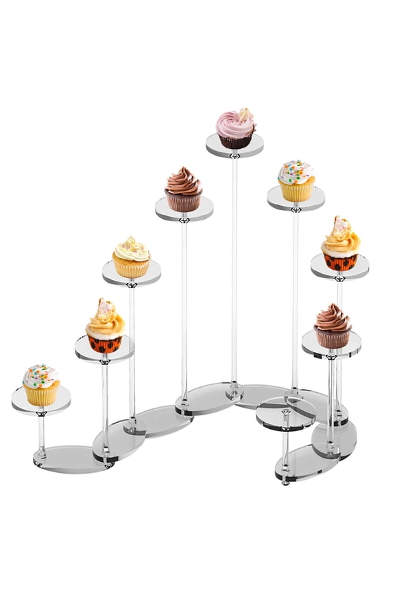 9-Tier Acrylic Display Shelf, Transformable Clear Organizer, Adjustable Riser Stand for Cupcakes, Makeup, Action Figures, Collectibles