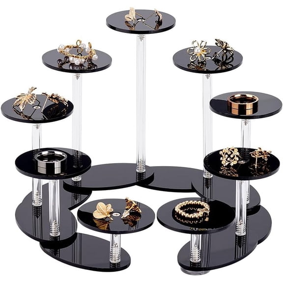9-Tier Acrylic Display Stand Adjustable Display Riser Tiered Display Stand Black Display Stand with Protective Film Assemble Round Display Stand