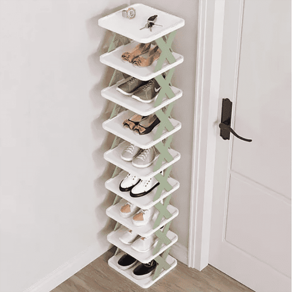 9-Tier Adjustable Shoe Rack | Narrow Space-Saving Design | DIY Storage Organizer for Small Spaces. (Green)
