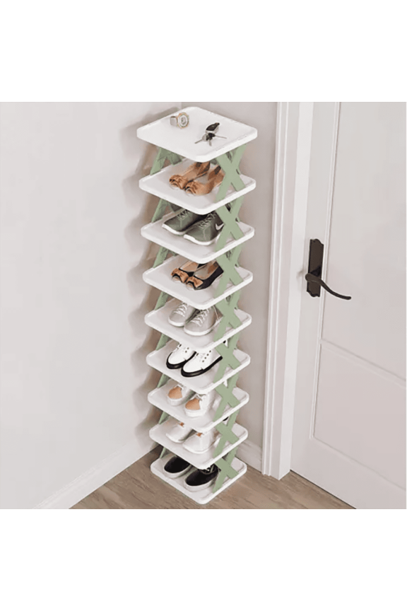 9-Tier Adjustable Shoe Rack | Narrow Space-Saving Design | DIY Storage Organizer for Small Spaces. (Green)