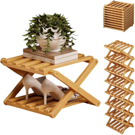9-Tier Bamboo Shoe Rack, Folding Vertical Narrow Bamboo Shoe Rack, Space Saving for Entryway, Closet adn Corner