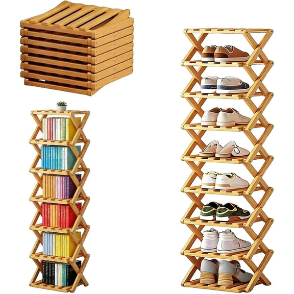 9-Tier Bamboo Shoe Rack - No-Tool Assembly Wooden Organizer for Entryway, Tall Narrow Collapsible Design for Small Spaces, Vertical Shoe Storage Solution
