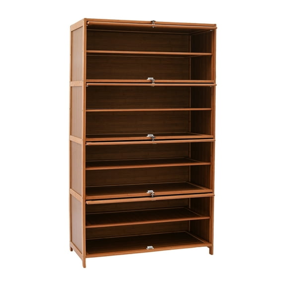 9-Tier Bamboo Top Shoe Cabinet 31.5" - Holds 50+ Pairs (Natural Wood Grain)