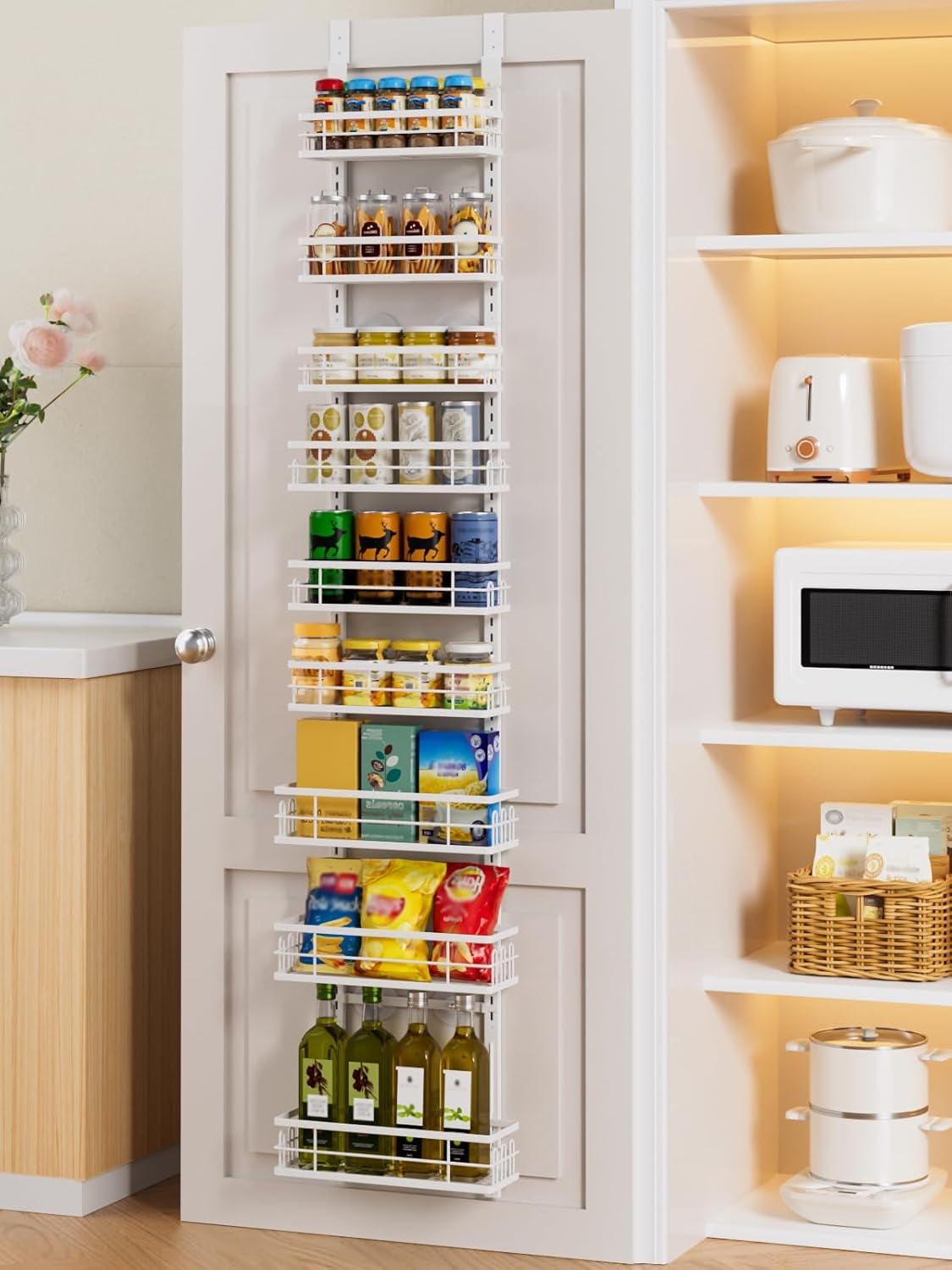 9-Tier Over the Door Pantry Organizer, Adjustable Pantry Door ...