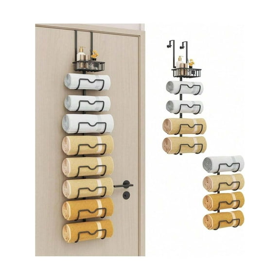 9-Tier Over The Door Towel Rack For Bathroom Adjustable Door Hooks Towel Rack Over The Door Towel Holder For Bathroom Wall Mounted Towel Holder Over The Door Organizer Towel Storage -Black
