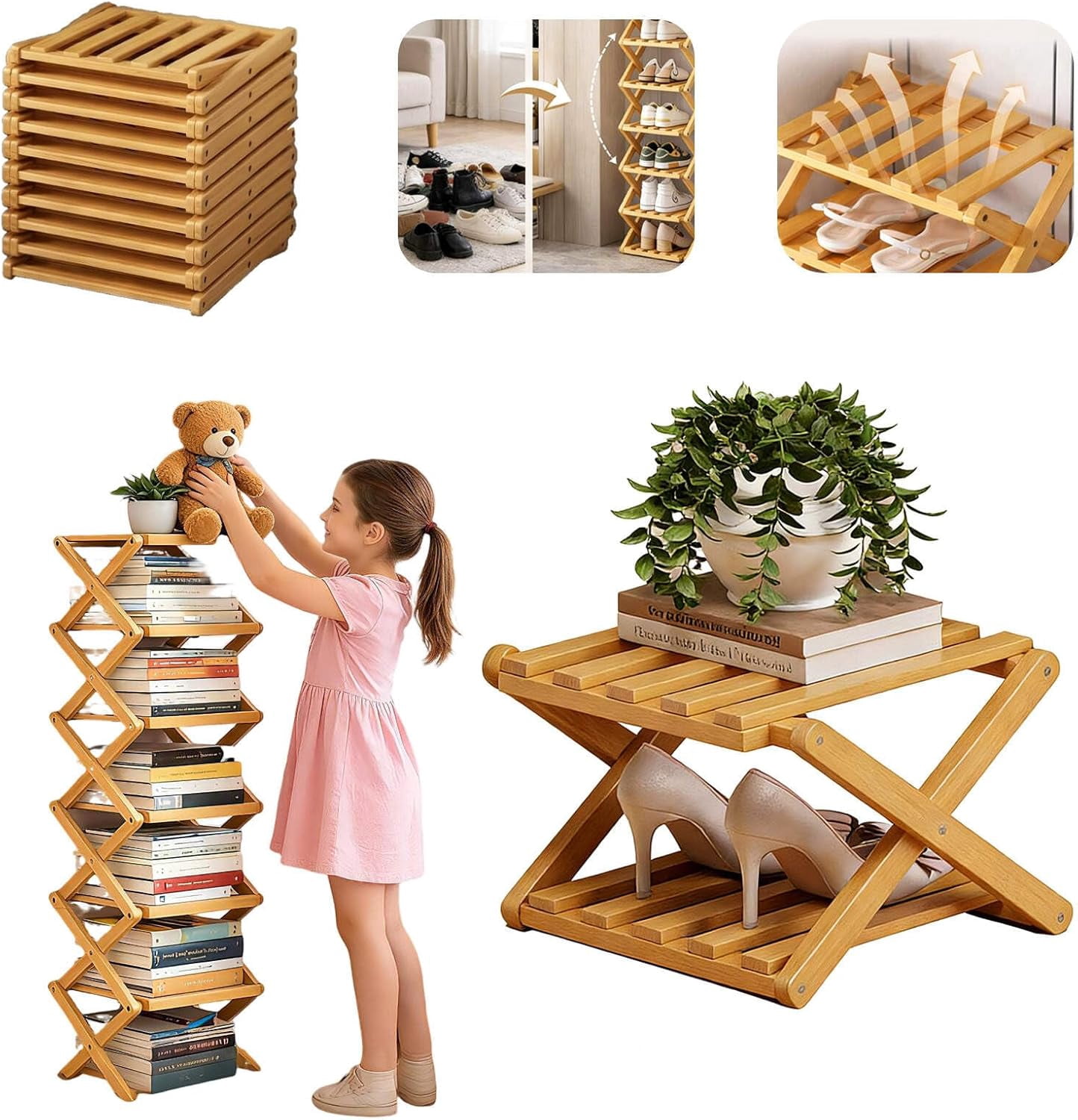 The 9-Tier Foldable Bamboo Shoe Rack,Slim Narrow Corner Shelf ...