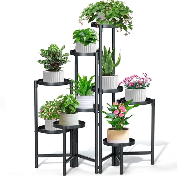 UNTIMATY Plant Stand Indoor Outdoor, 9 Tier Foldable Plant Shelf Outdoor Plant Stand Metal Flower Pot Stands, Black
