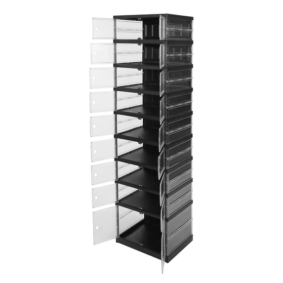 9-Tier Foldable Shoe Rack Organizer with 4 Wheel Plastic Collapsible ...