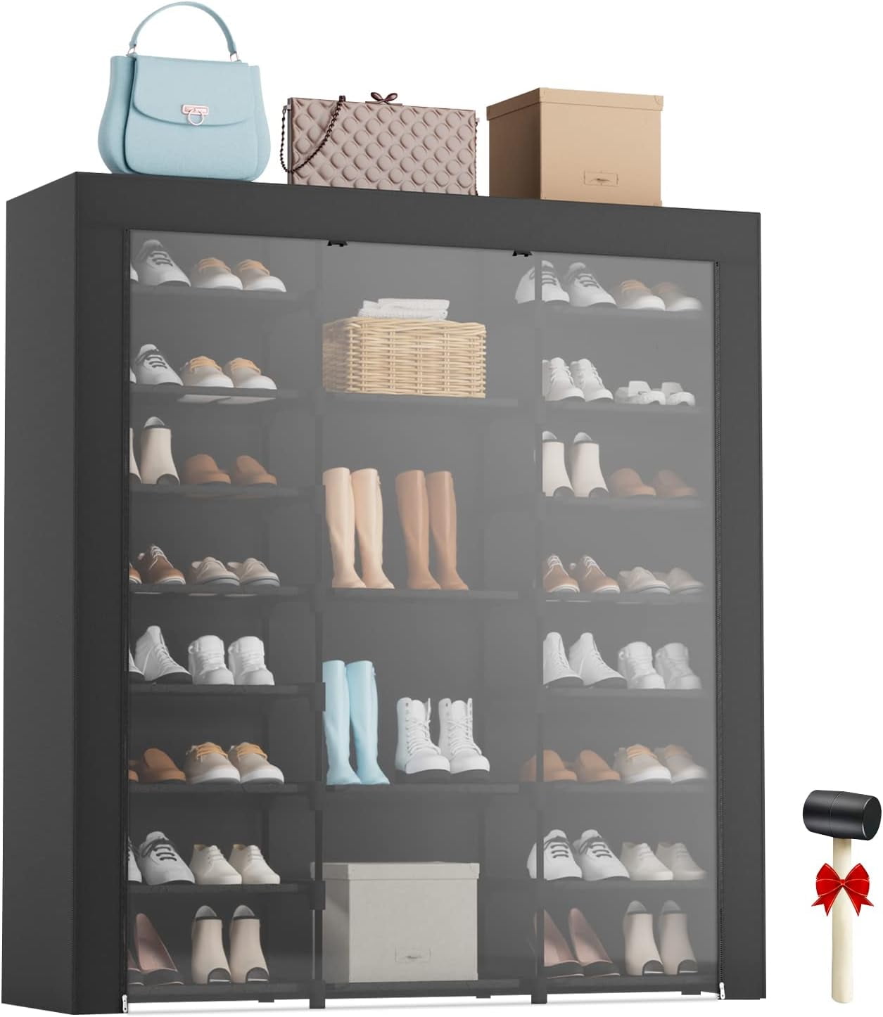 9-Tier Large Tall Shoe Rack with Covers 40-46 Pairs, Sneaker Rack Organizer Shoes Cabinet Closed Shelves Shoe Stand Holder for Garage ,Zapateras Organizer for Shoes 50 Pares