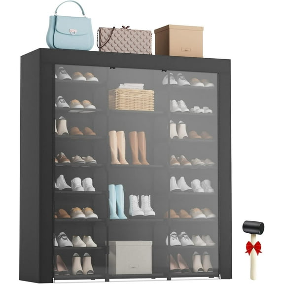 9-Tier Large Tall Shoe Rack with Covers 40-46 Pairs, Sneaker Rack Organizer Shoes Cabinet Closed Shelves Shoe Stand Holder for Garage ,Zapateras Organizer for Shoes 50 Pares