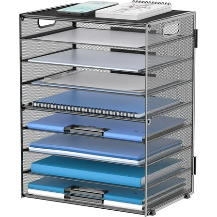 INTIGE 9-Tier Mesh desktop Paper Letter Tray Desk Organizer with Handles for Office ,Black