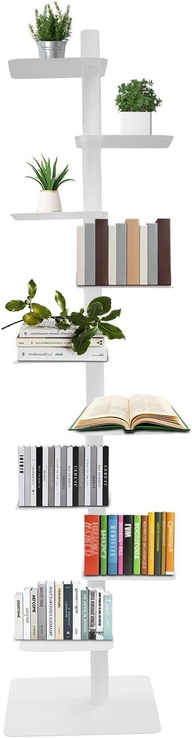 9 Tier Metal Spine Bookshelf Tower, Vertical Bookshelf,Adjustable ...
