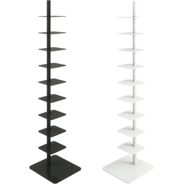 9-Tier Metal Spine Bookshelf - Tall Narrow Ladder Bookcase, 360° Rotating Shelves For Small Spaces, White (15.8"D X 15.8"W X 69"H)