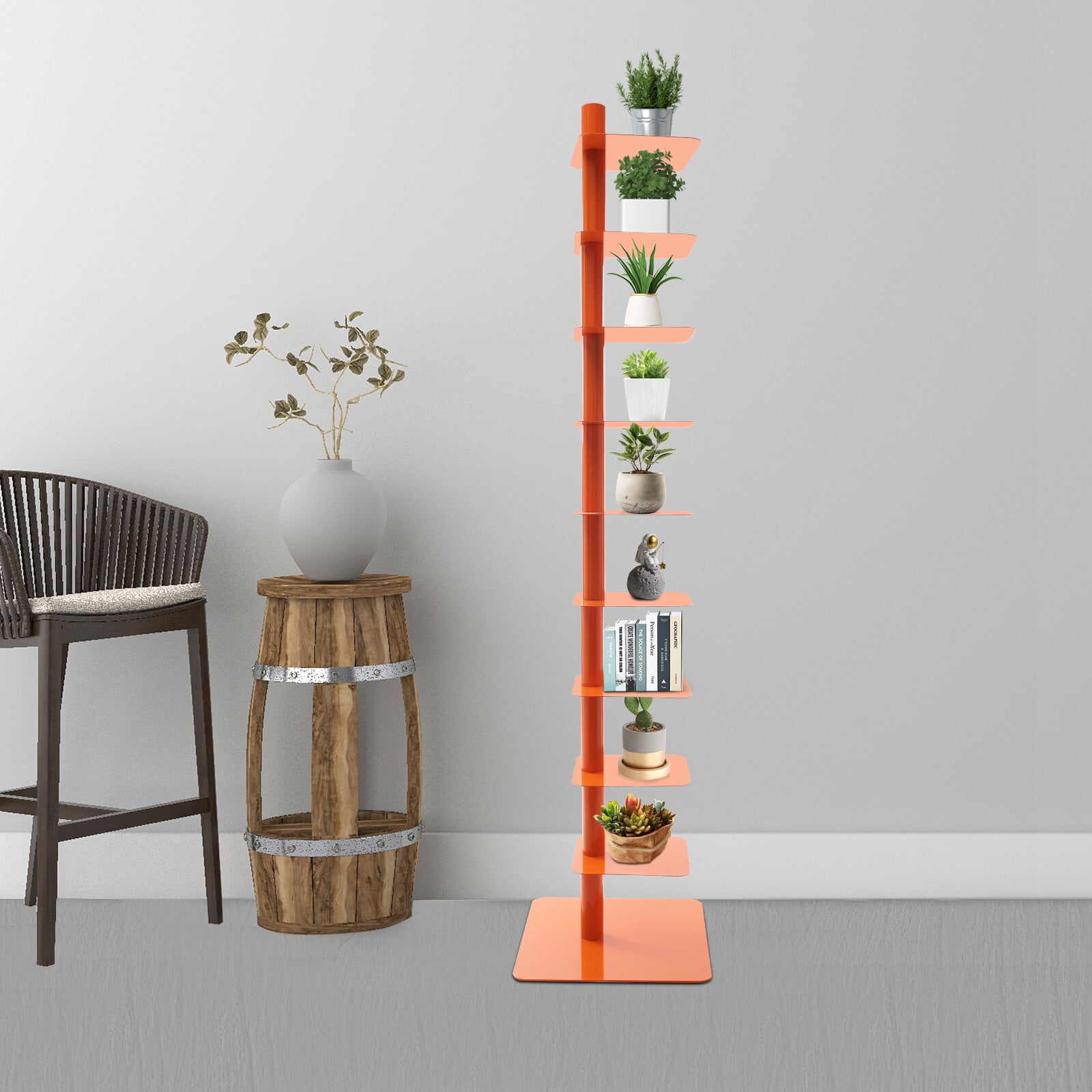 Orange Rotation Bookcase 9-Tier Modern Freestanding Orange Metal Bookcase Book Organizer 15.4*15 ...
