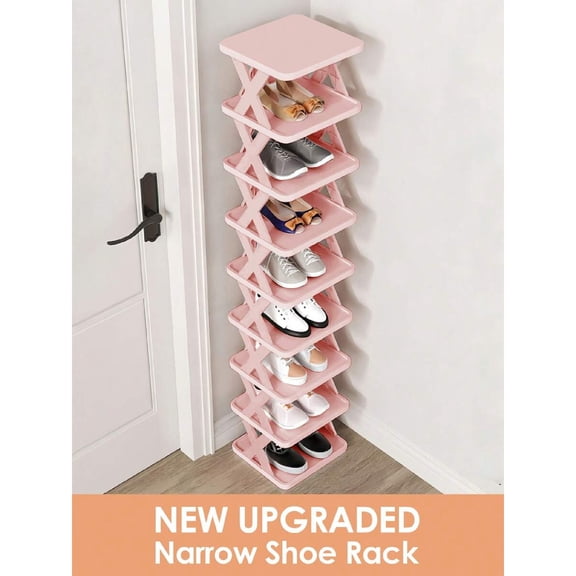 9-Tier Narrow Vertical Shoe Rack - Space-Saving Plastic Shoe Storage Organizer (Black & White) for Entryway, Closet & Hallway | Easy Assembly & Stable