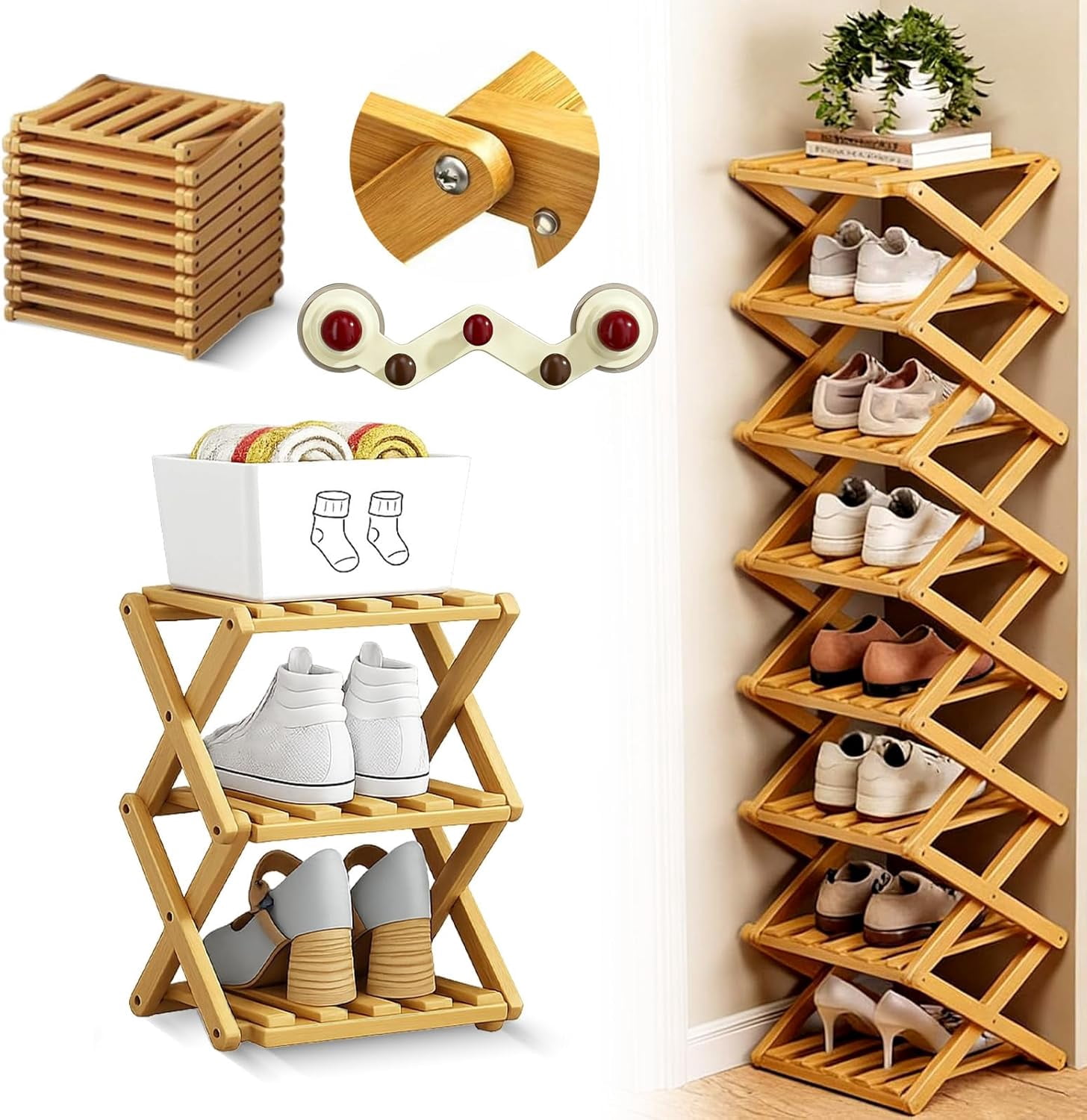 The 9-Tier No-Assembly Bamboo Rack, 2026 Upgraded Foldable 9 Tier ...