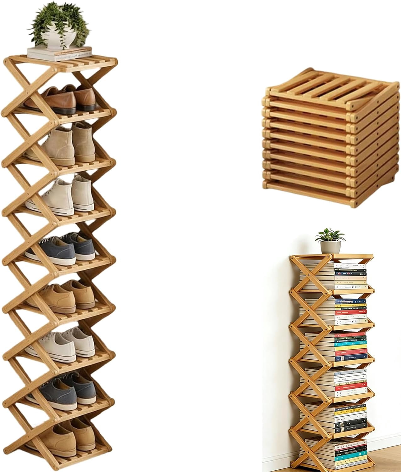 The 9-Tier No-Assembly Bamboo Rack, 3/5/6/7/9 Tier Bamboo Shoe Rack ...