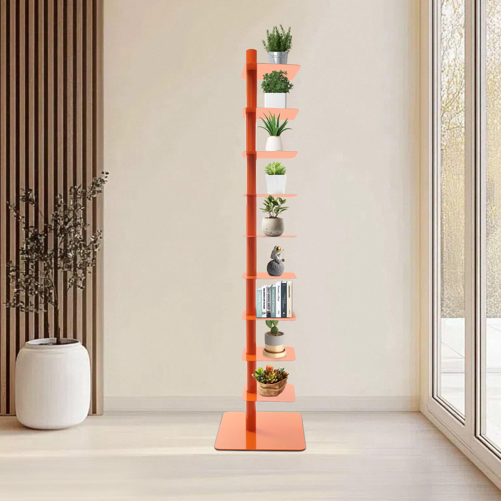 Orange Rotation Bookcase 9-Tier Orange Rotating Spine Bookshelf Carbon Steel&Rubber Vertical ...