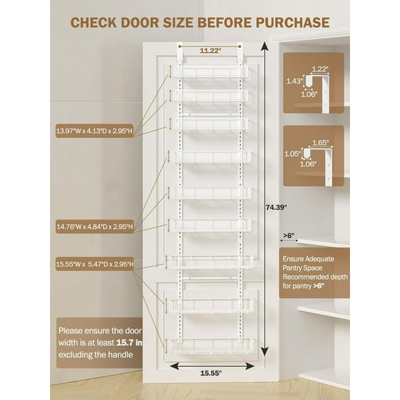 9-Tier Over the Door Pantry Organizer with Acrylic Panel, White Hanging Basket Storage for Kitchen Bath Bedroom